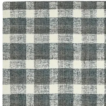 8' X 10' Dark Gray And Ivory Wool Plaid Hand Tufted Area Rug