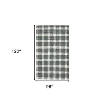8' X 10' Dark Gray And Ivory Wool Plaid Hand Tufted Area Rug