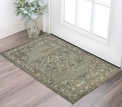 2' X 3' Ivory Brown And Gray Wool Oriental Hand Tufted Area Rug