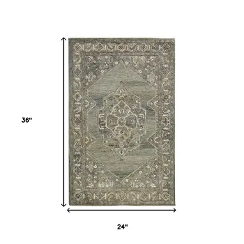 2' X 3' Ivory Brown And Gray Wool Oriental Hand Tufted Area Rug