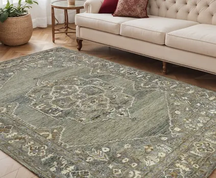 5' X 7' Ivory Brown And Gray Wool Oriental Hand Tufted Area Rug