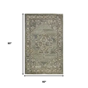 5' X 7' Ivory Brown And Gray Wool Oriental Hand Tufted Area Rug