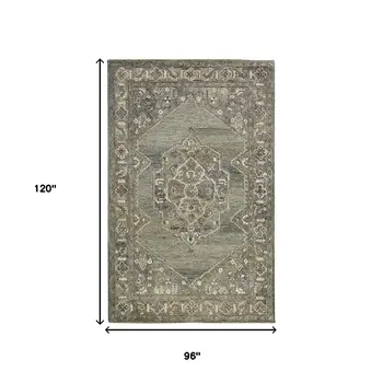 8' X 10' Ivory Brown And Gray Wool Oriental Hand Tufted Area Rug