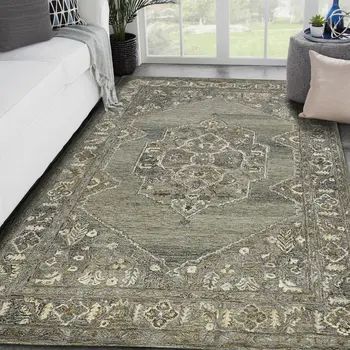 9' X 13' Ivory Brown And Gray Wool Oriental Hand Tufted Area Rug