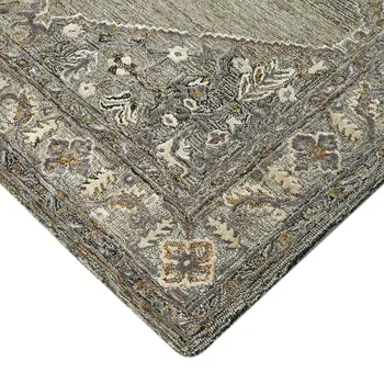 9' X 13' Ivory Brown And Gray Wool Oriental Hand Tufted Area Rug