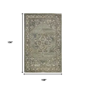 9' X 13' Ivory Brown And Gray Wool Oriental Hand Tufted Area Rug
