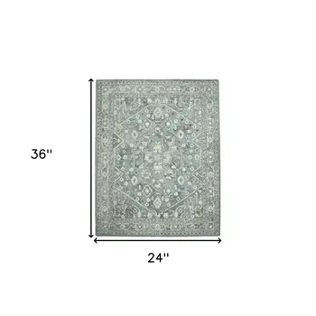 2' X 3' Sky Blue Gray And Ivory Wool Oriental Hand Tufted Area Rug