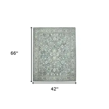 4' X 6' Sky Blue Gray And Ivory Wool Oriental Hand Tufted Area Rug