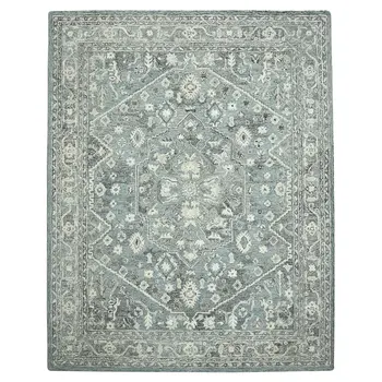 5' X 7' Sky Blue Gray And Ivory Wool Oriental Hand Tufted Area Rug