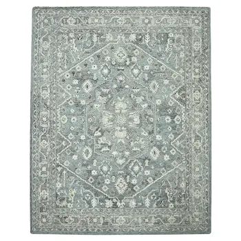 5' X 7' Sky Blue Gray And Ivory Wool Oriental Hand Tufted Area Rug