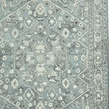 5' X 7' Sky Blue Gray And Ivory Wool Oriental Hand Tufted Area Rug