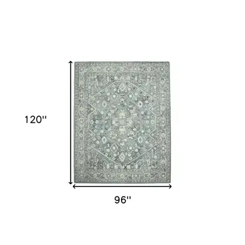 8' X 10' Sky Blue Gray And Ivory Wool Oriental Hand Tufted Area Rug