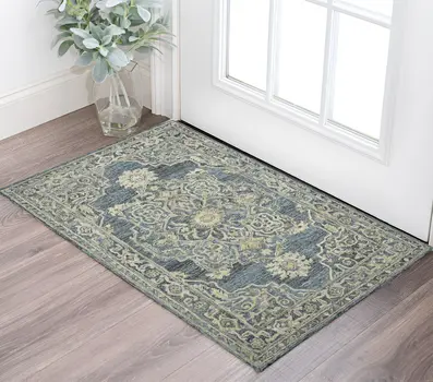 2' X 3' Denim Blue And Ivory Wool Oriental Hand Tufted Area Rug