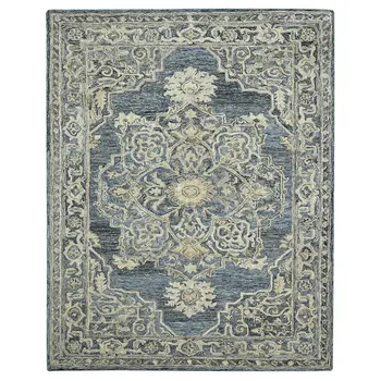 2' X 3' Denim Blue And Ivory Wool Oriental Hand Tufted Area Rug