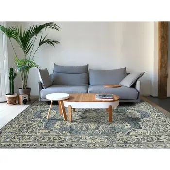 2' X 3' Denim Blue And Ivory Wool Oriental Hand Tufted Area Rug