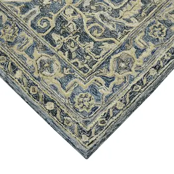 2' X 3' Denim Blue And Ivory Wool Oriental Hand Tufted Area Rug