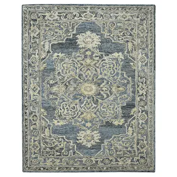 2' X 3' Denim Blue And Ivory Wool Oriental Hand Tufted Area Rug