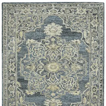 2' X 3' Denim Blue And Ivory Wool Oriental Hand Tufted Area Rug