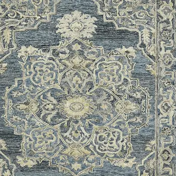 8' X 10' Denim Blue And Ivory Wool Oriental Hand Tufted Area Rug