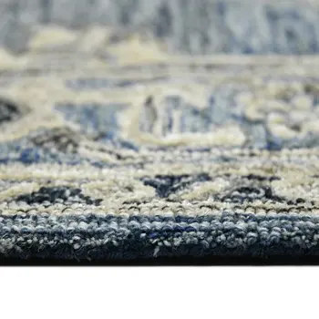 9' X 13' Denim Blue And Ivory Wool Oriental Hand Tufted Area Rug