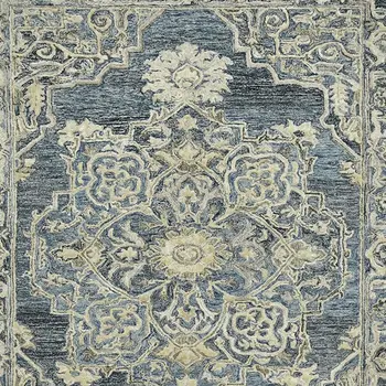 9' X 13' Denim Blue And Ivory Wool Oriental Hand Tufted Area Rug