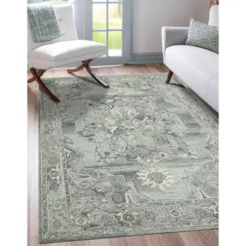 5' X 7' Gray Ivory And Light Blue Wool Oriental Hand Tufted Area Rug