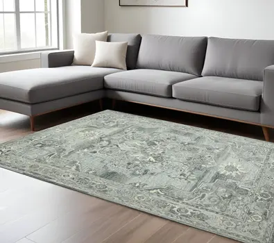 8' X 10' Gray Ivory And Light Blue Wool Oriental Hand Tufted Area Rug