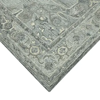 8' X 10' Gray Ivory And Light Blue Wool Oriental Hand Tufted Area Rug