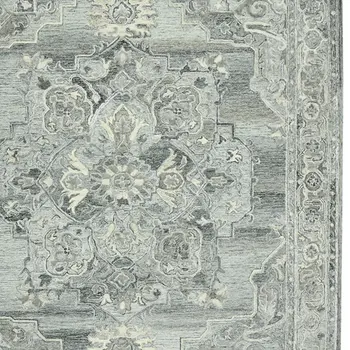 8' X 10' Gray Ivory And Light Blue Wool Oriental Hand Tufted Area Rug