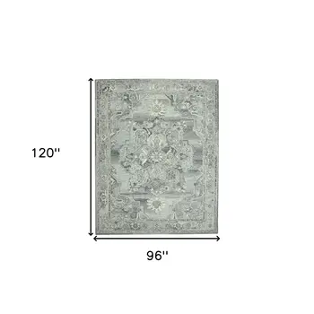 8' X 10' Gray Ivory And Light Blue Wool Oriental Hand Tufted Area Rug