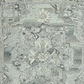 9' X 13' Gray Ivory And Light Blue Wool Oriental Hand Tufted Area Rug