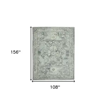9' X 13' Gray Ivory And Light Blue Wool Oriental Hand Tufted Area Rug