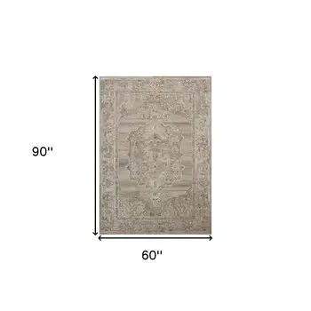 5' X 7' Brown And Beige Wool Oriental Hand Tufted Area Rug