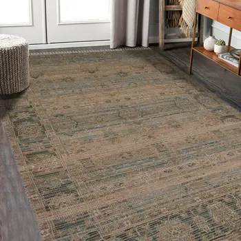 5' X 7' Brown Dark Gray And Dark Turquoise Oriental Hand Woven Area Rug With Fringe