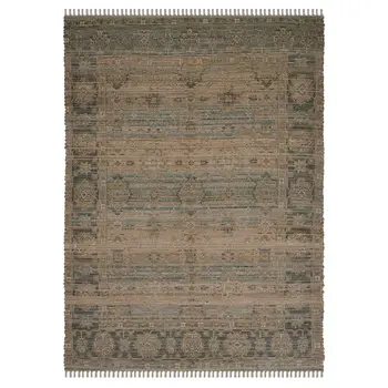8' X 10' Brown Dark Gray And Dark Turquoise Oriental Hand Woven Area Rug With Fringe