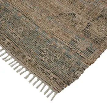8' X 10' Brown Dark Gray And Dark Turquoise Oriental Hand Woven Area Rug With Fringe