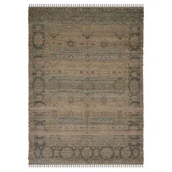 8' X 10' Brown Dark Gray And Dark Turquoise Oriental Hand Woven Area Rug With Fringe