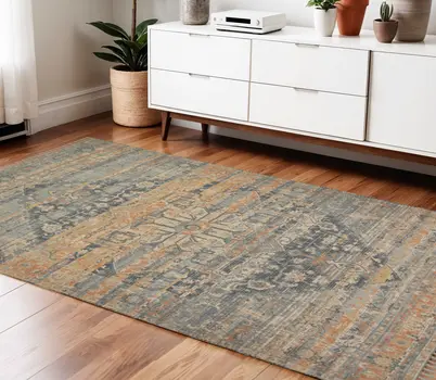 4' X 6' Orange Beige And Gray Oriental Hand Woven Area Rug With Fringe