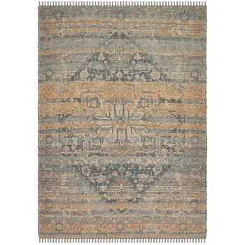 8' X 10' Orange Beige And Gray Oriental Hand Woven Area Rug With Fringe