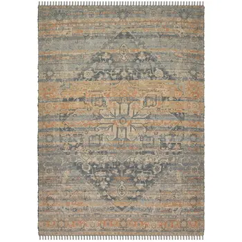 8' X 10' Orange Beige And Gray Oriental Hand Woven Area Rug With Fringe