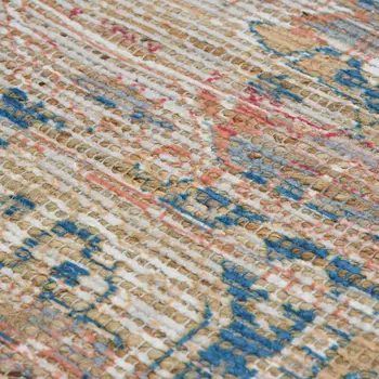 5' X 7' Blue Orange And Pink Oriental Hand Woven Area Rug With Fringe