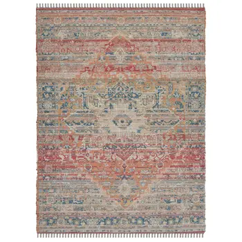 8' X 10' Blue Orange And Pink Oriental Hand Woven Area Rug With Fringe