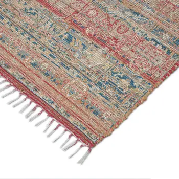 8' X 10' Blue Orange And Pink Oriental Hand Woven Area Rug With Fringe