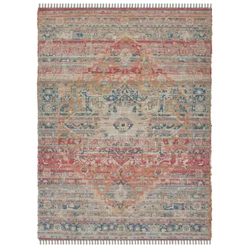 8' X 10' Blue Orange And Pink Oriental Hand Woven Area Rug With Fringe