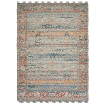 4' X 6' Blue Brick Red And Ivory Oriental Hand Woven Area Rug With Fringe
