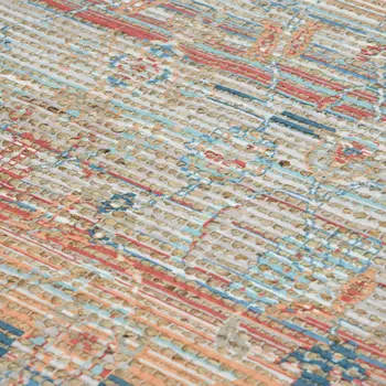 4' X 6' Blue Brick Red And Ivory Oriental Hand Woven Area Rug With Fringe