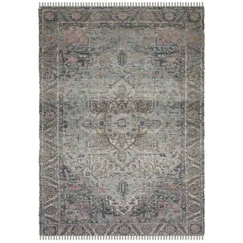 5' X 7' Light Blue Gray And Pink Oriental Hand Woven Area Rug With Fringe