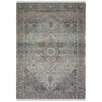 5' X 7' Light Blue Gray And Pink Oriental Hand Woven Area Rug With Fringe