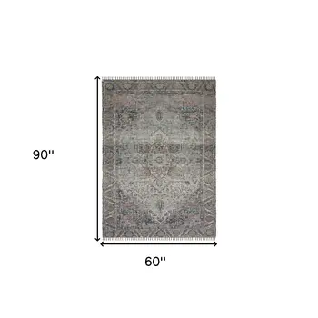 5' X 7' Light Blue Gray And Pink Oriental Hand Woven Area Rug With Fringe