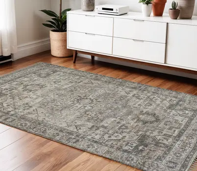 4' X 6' Gray Dark Gray And Dark Pink Oriental Hand Woven Area Rug With Fringe